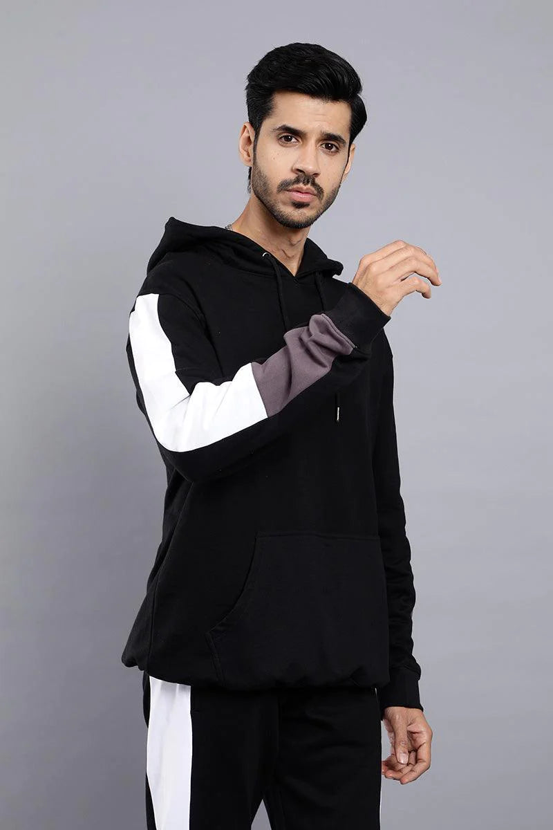 REGULAR FIT BLACK TRENDY HOODIE FOR MEN