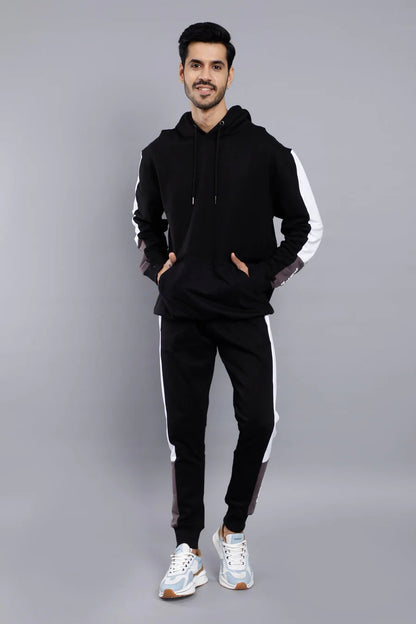 REGULAR FIT BLACK TRENDY HOODIE FOR MEN