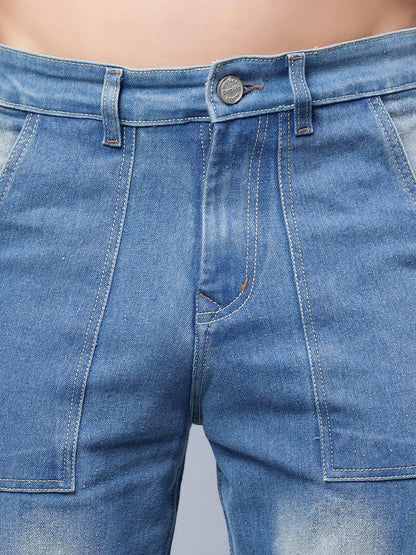 MEN'S LOOSE FIT MULTIPLE POCKET BLUE CARGO DENIM JEANS