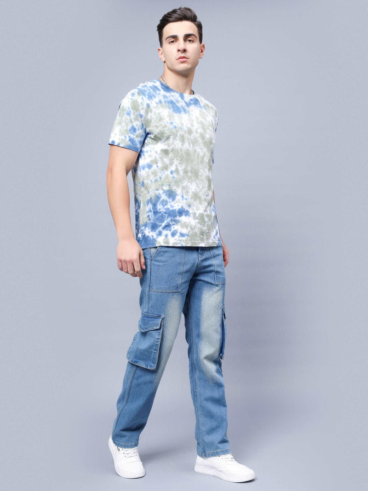 MEN'S LOOSE FIT MULTIPLE POCKET BLUE CARGO DENIM JEANS