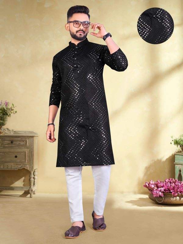 SOFT COTTON BEST FABRIC KURTA PAJAMA WITH SPECIAL EMBROIDERY MIRROR WORK KURTAS ( PACK OF 2 )