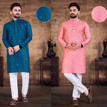 DESIGNER THE BEST BRIGHT COLORS MEN'S HEAVY COTTON KURTA ( PACK OF 2 )