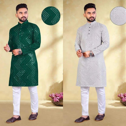 SOFT COTTON BEST FABRIC KURTA PAJAMA WITH BEST EMBROIDERY MIRROR WORK KURTAS ( PACK OF 2 )